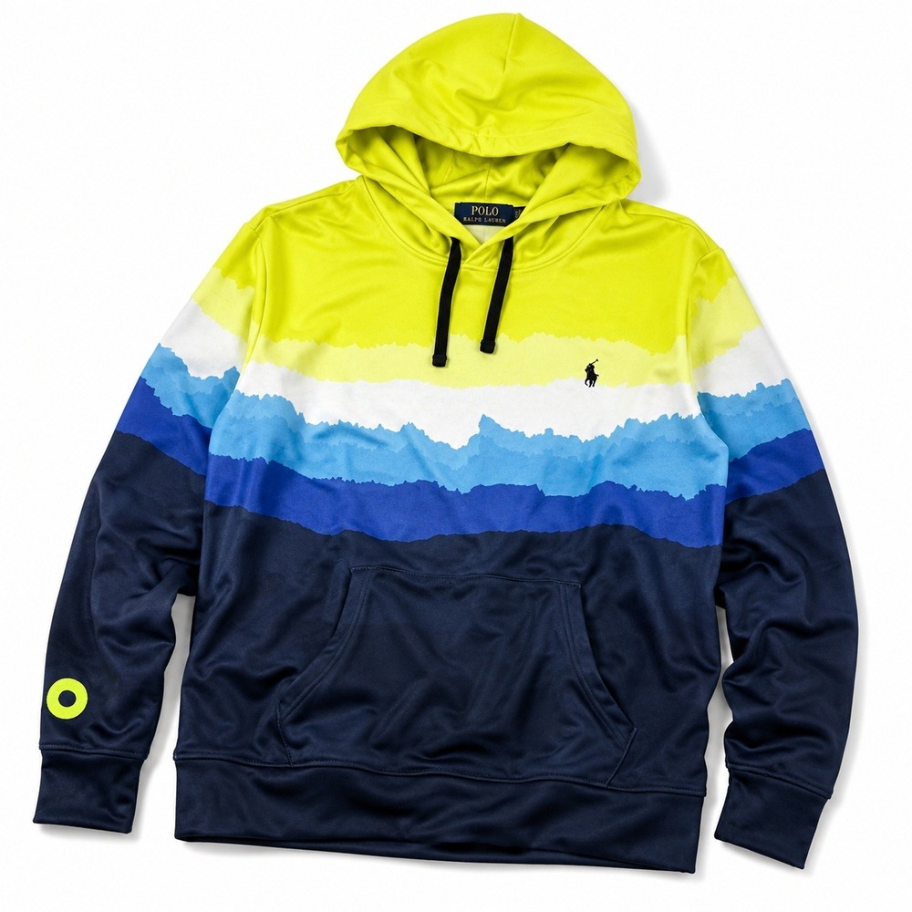 Polo Ralph Lauren Performance Hoodie Blue Neon Yellow Colorblock Men's XS